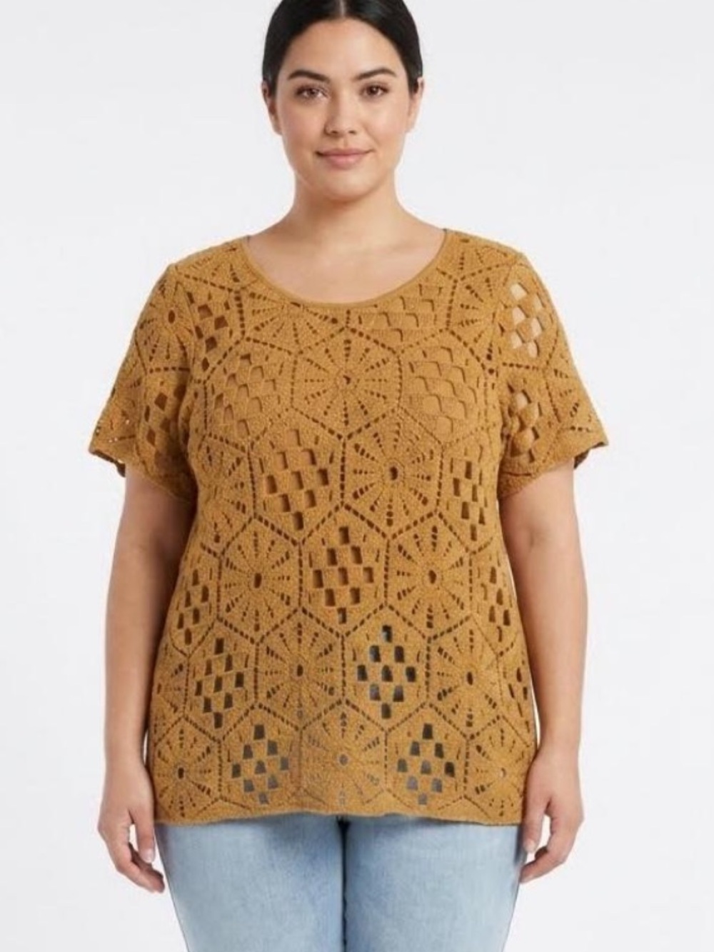 Anthropologie Kindred Crochet Short Sleeve Tunic - Brown